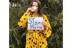 Covid-19 Poster, stay home, sleepwear and coffee mug